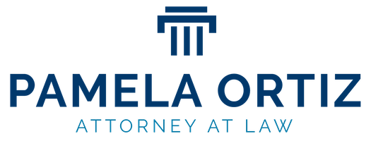 Pamela Ortiz Attorney at Law logo featuring a stylized classical column above the firm name.
